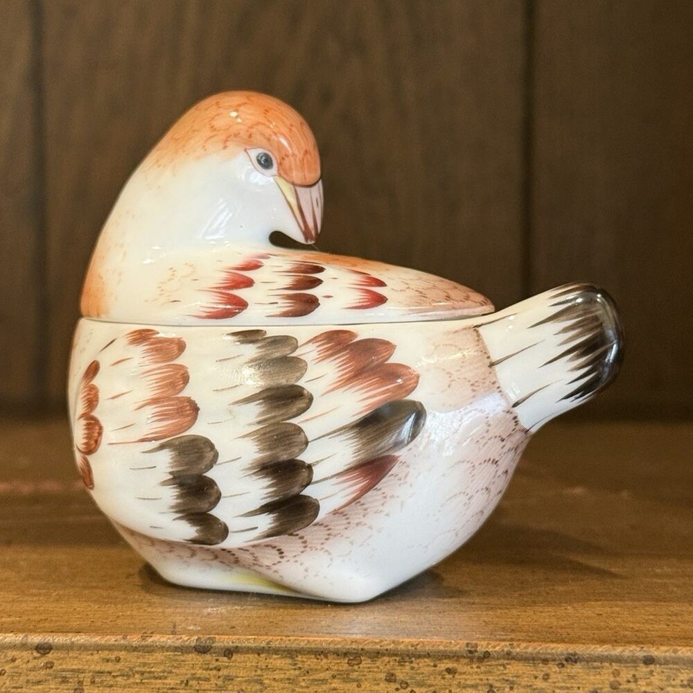 Vintage Herend Hungarian porcelain preening bird trinket box